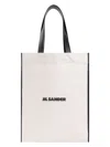 Jil Sander Natural White Cotton Border Book Tote Bag In Nude & Neutrals