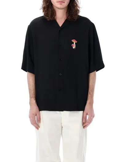Jil Sander Men's Bowling Shirt With Mushroom Embroidery In Black For Ss24