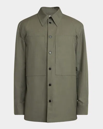 Jil Sander Men's Boxy 2-pocket Overshirt In Thyme Gree