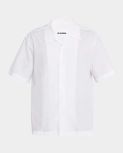 Jil Sander Men's Boxy Fit Grid Check Short-sleeve Shirt In White