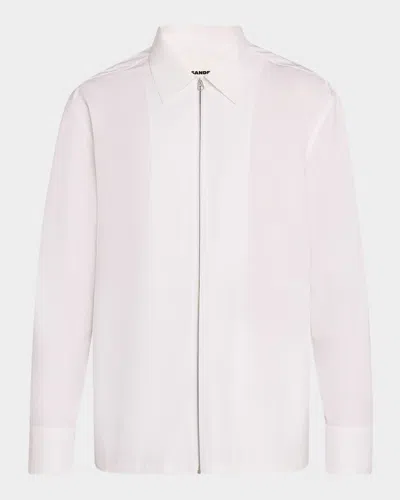 Jil Sander Men's Boxy Full-zip Overshirt In Optic Whit