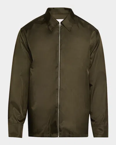 Jil Sander Mens Dark Green Spread-collar Slip-pocket Satin Shirt