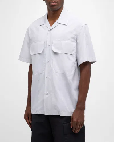 Jil Sander Men's Boxy Striped 2-pocket Camp Shirt In Neutral