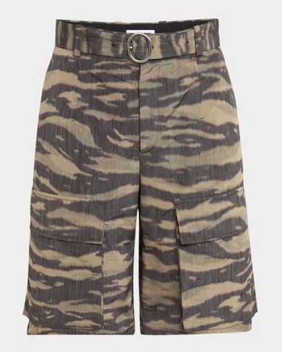 Jil Sander Men's Camo Wide-leg Shorts In Camouflage