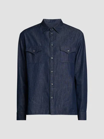 Jil Sander Men's Chambray Button-front Utility Shirt In Metallic