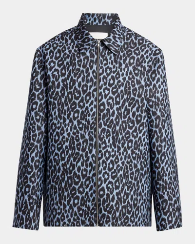 Jil Sander Men's Cheetah-print Shirt Jacket In Blue