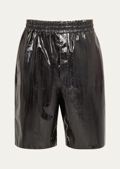 Jil Sander Men's Consignment Charcoal Leather Shorts In Black