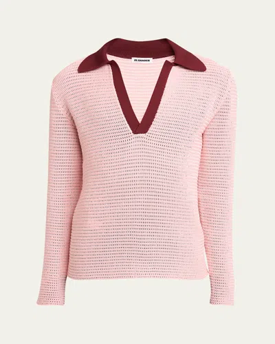 Jil Sander Men's Contrast-collar Knit Polo Shirt In Confetti