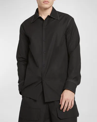 Jil Sander Long-sleeve Contrast-stitching Shirt In Black