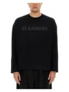 Jil Sander Men Black Long Sleeve T-shirt With Front Logo Print In Cotton Man In Black