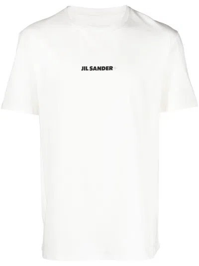 Jil Sander Men White Crewneck T-shirt With Logo Lettering On The Front In Cotton Man