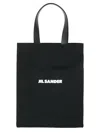 Jil Sander Black Linen And Cotton Canvas Medium Tote Bag In Black