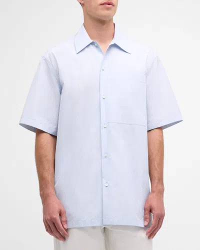 Jil Sander Men's Friday Am Cotton Stripe Short-sleeve Shirt In Blue Fly C