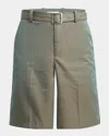 Jil Sander Men's Glaze Effect Self-belt Shorts In Green