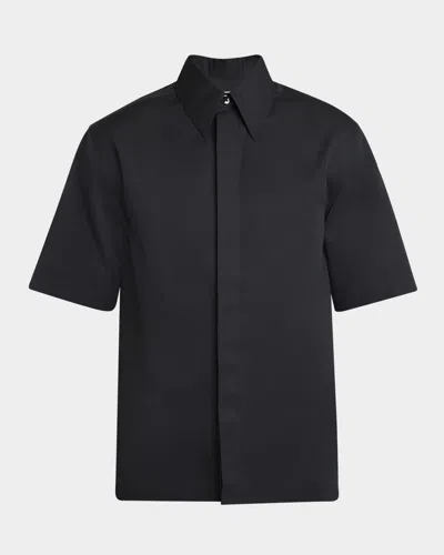 Jil Sander Men's Hidden-placket Solid Sport Shirt In Black
