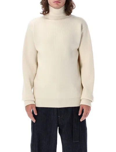 Jil Sander Men's High Neck Sweater With Zip Side Detail In Beige