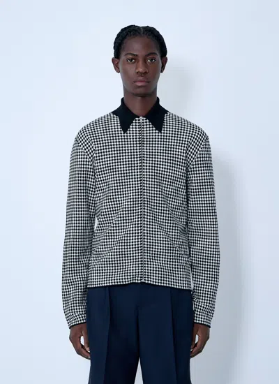 Jil Sander Houndstooth Zip-up Polo Shirt In Black