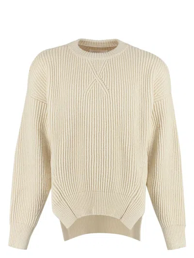 JIL SANDER MEN'S IVORY COTTON AND WOOL SWEATER