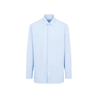 Jil Sander Men's Straight Cut Striped Cotton Shirt In Sunny Sky