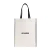 Jil Sander Natural White Cotton Border Book Tote Bag In Multicolor