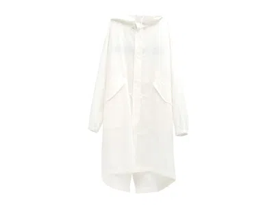 Pre-owned Jil Sander Men's  Logo Print Hooded Raincoat In White