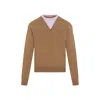 Jil Sander Brown And Lillac Double-neck Sweater In Wool Man In Multicolor