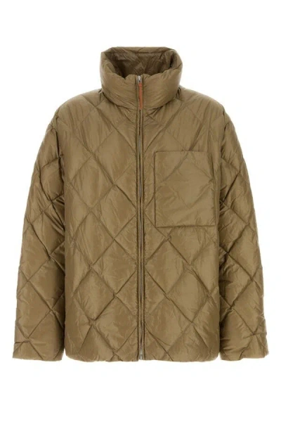 Jil Sander Quilted High Collar Chest Pocket Jacket In Brown