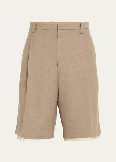 Jil Sander Men's Large Pleated Wool Shorts In Neutral