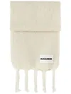 Jil Sander Chunky Knit Scarf With Logo Patch And Fringe Detailing In White