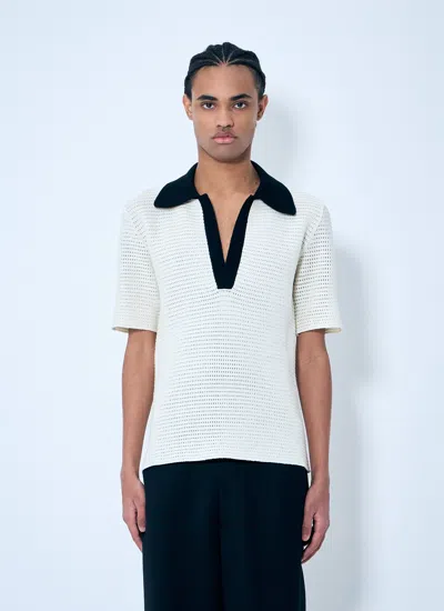 Jil Sander Men Open-knit Polo Shirt In White