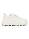 Jil Sander Orb White Low Top Sneakers With Cleated Sole In Leather In White