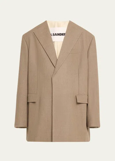 Jil Sander Men's Oversized Collarless Wool Sport Coat In Brown