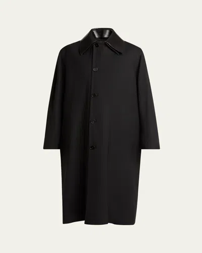 Jil Sander Men's Oversized Topcoat With Leather Collar In Black