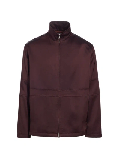 Jil Sander Stand Collar Twill Blouson Jacket In Plum