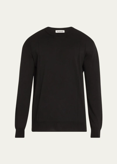 Jil Sander Men's Pintuck Cotton Sweater In Black
