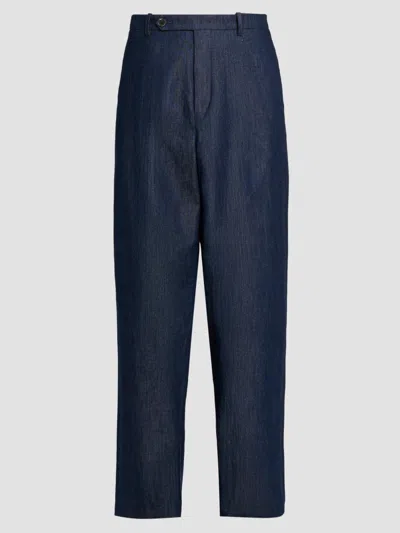 Jil Sander Men's Pleated Chambray Trousers In Blue