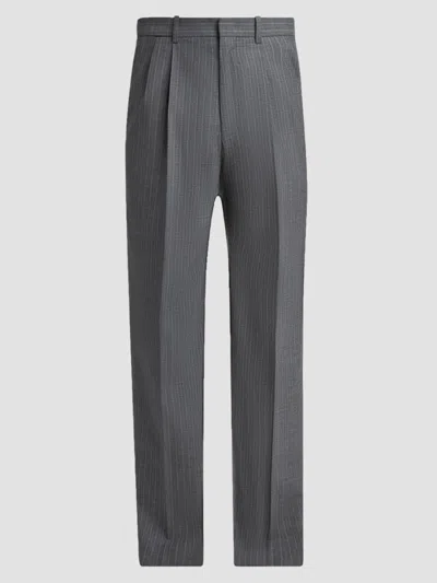 Jil Sander Men's Pleated Pinstripe Check Wool Trousers In Gray