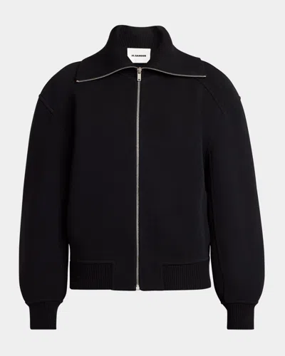 JIL SANDER MEN'S RIBBED-COLLAR FULL-ZIP SWEATSHIRT