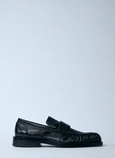 Jil Sander Men Ruched Leather Loafers In Black