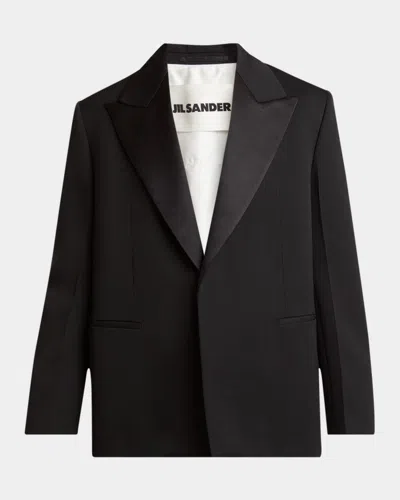 Jil Sander Men's Satin Peak Lapel Evening Jacket In Black