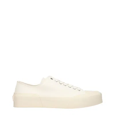 Jil Sander White Lace-up Low Top Trainers In Canvas Man In Multi