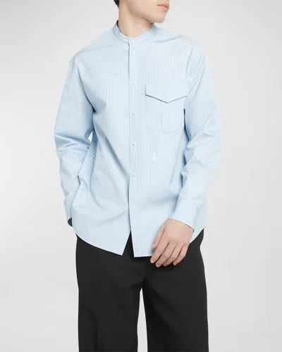 Jil Sander Men's Striped Logo Embroidered Button-front Shirt In Antartic