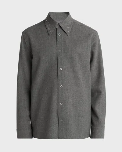 Jil Sander Men's Studded-collar Wool Button-down Shirt In Gray