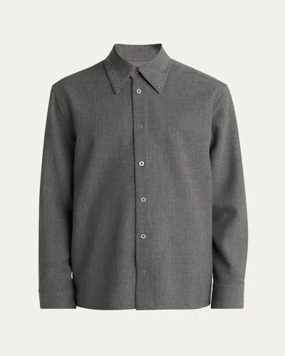 Jil Sander Men's Studded-collar Wool Button-down Shirt In Multi