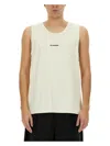 Jil Sander Logo Sleeveless Round Neck Tops In White