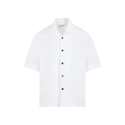 Jil Sander French Blue Cotton Shirt With Short Sleeves For Men In White