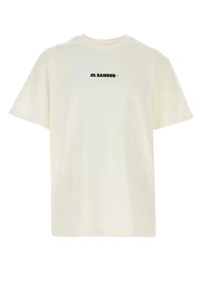 Jil Sander Men White Crewneck T-shirt With Logo Lettering On The Front In Cotton Man