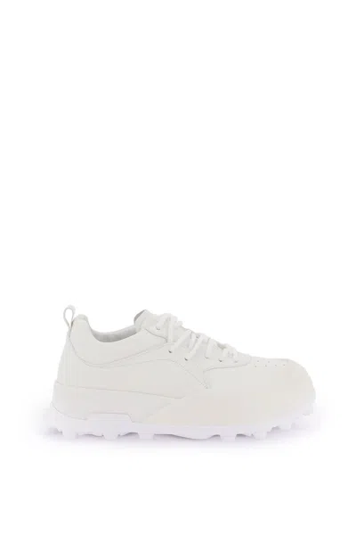 JIL SANDER MEN'S WHITE LEATHER SNEAKERS FOR SS24 COLLECTION