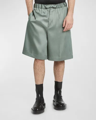 Jil Sander Men's Wide-leg Satin Shorts In Slate Gree