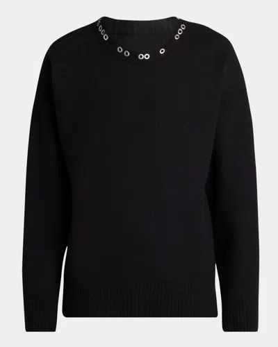 Jil Sander Men's Wool And Studs Crewneck Sweater In Black